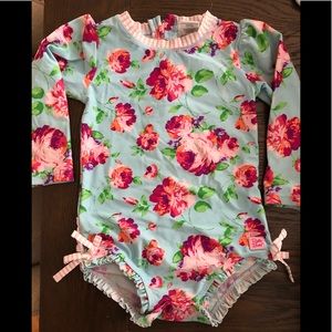 Ruffle Butts Size 2T flower rash guard suit